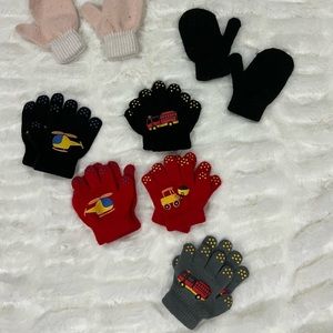 Lot of toddler mittens & gloves — some with vehicles & grippers